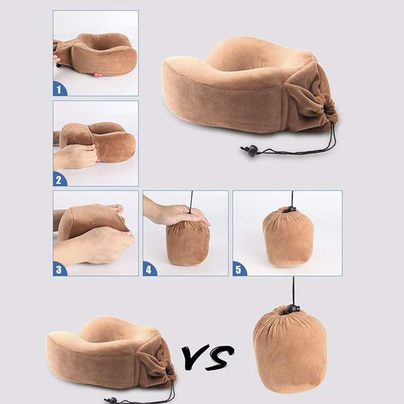 可收纳u型枕logo脖子护颈枕头飞机旅行便携慢回弹抽绳记忆棉U型枕产品图