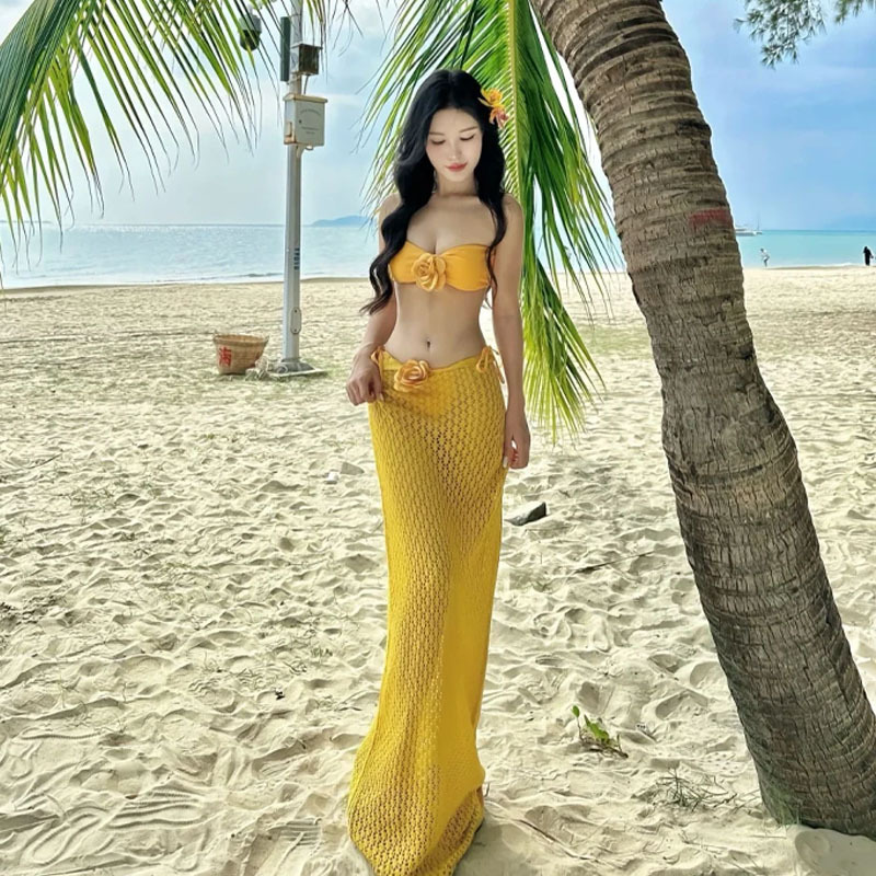 New Thai swimsuit, smock, long dress, sexy bikini, three-piece set, high-end vacation swimsuit for women 125092