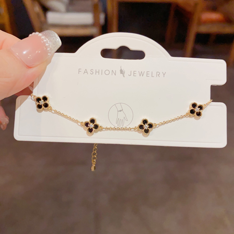 French light luxury high-end diamond-encrusted four-leaf flower bracelet, niche style, fashionable and simple, versatile jewelry wholesale Specification image