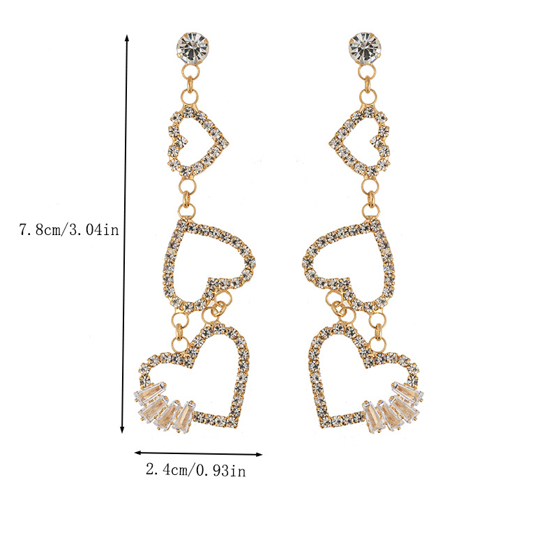 Cross-border European and American fashionable and elegant water diamond earrings for women's banquets and weddings, zircon heart-shaped pendants, elegant long earrings, wholesale supply from the manufacturer Specification image