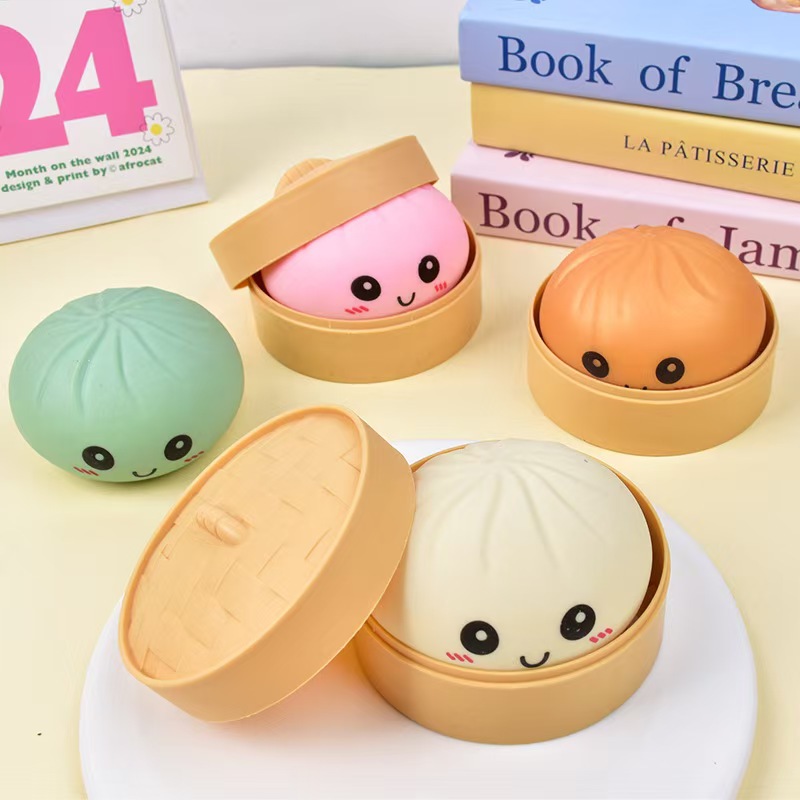 Simulated steamed bun expression, steamed bun squeezing toy, children's ball with box, multi-color expression venting toy Specification image