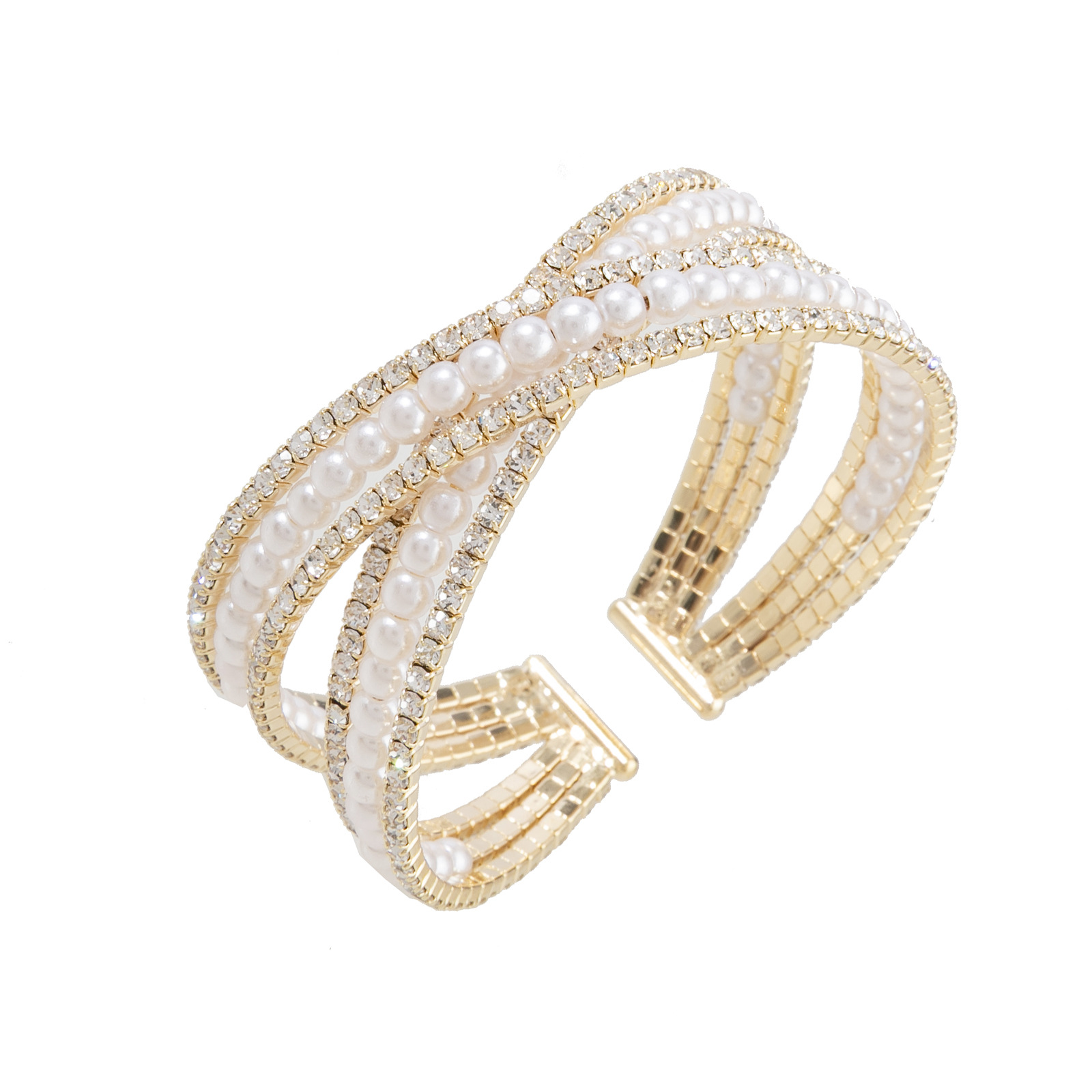 Manufacturer's supply of cross-border classic water diamond bracelets, steel wire elastic opening adjustable jewelry, women's banquet dress accessories, pearl jewelry thumbnail