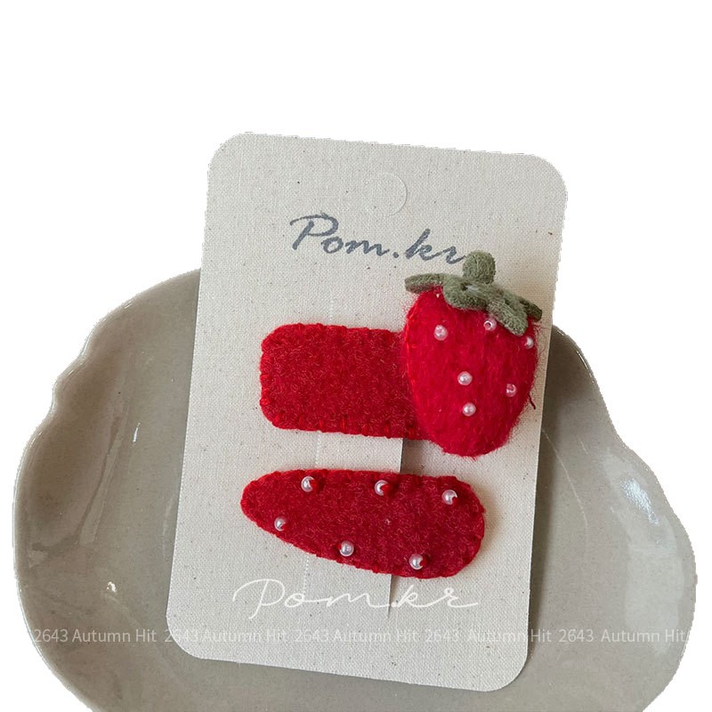 Nuevo coreano colección otoño invierno rojo atado paño mano hacer horquilla niño dulce par montado lateral pelo roto pinza pinza accesorios para el pelo Pom.kr rojo atado horquilla set fresa conejo manzana seta otoño dulce dulce adolescente Item Picture