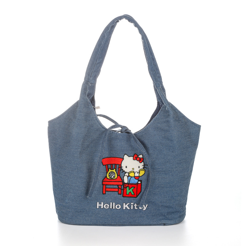 Sanrio official HelloKitty denim canvas doll single-shoulder bag KT cat cute doll armpit bag doll Item Picture