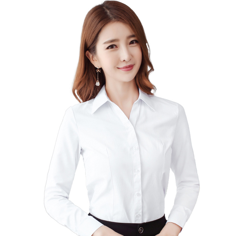 White work shirt, long-sleeved women's autumn and winter professional wear, thin formal wear, short-sleeved opaque blue shirt work clothes Item Picture