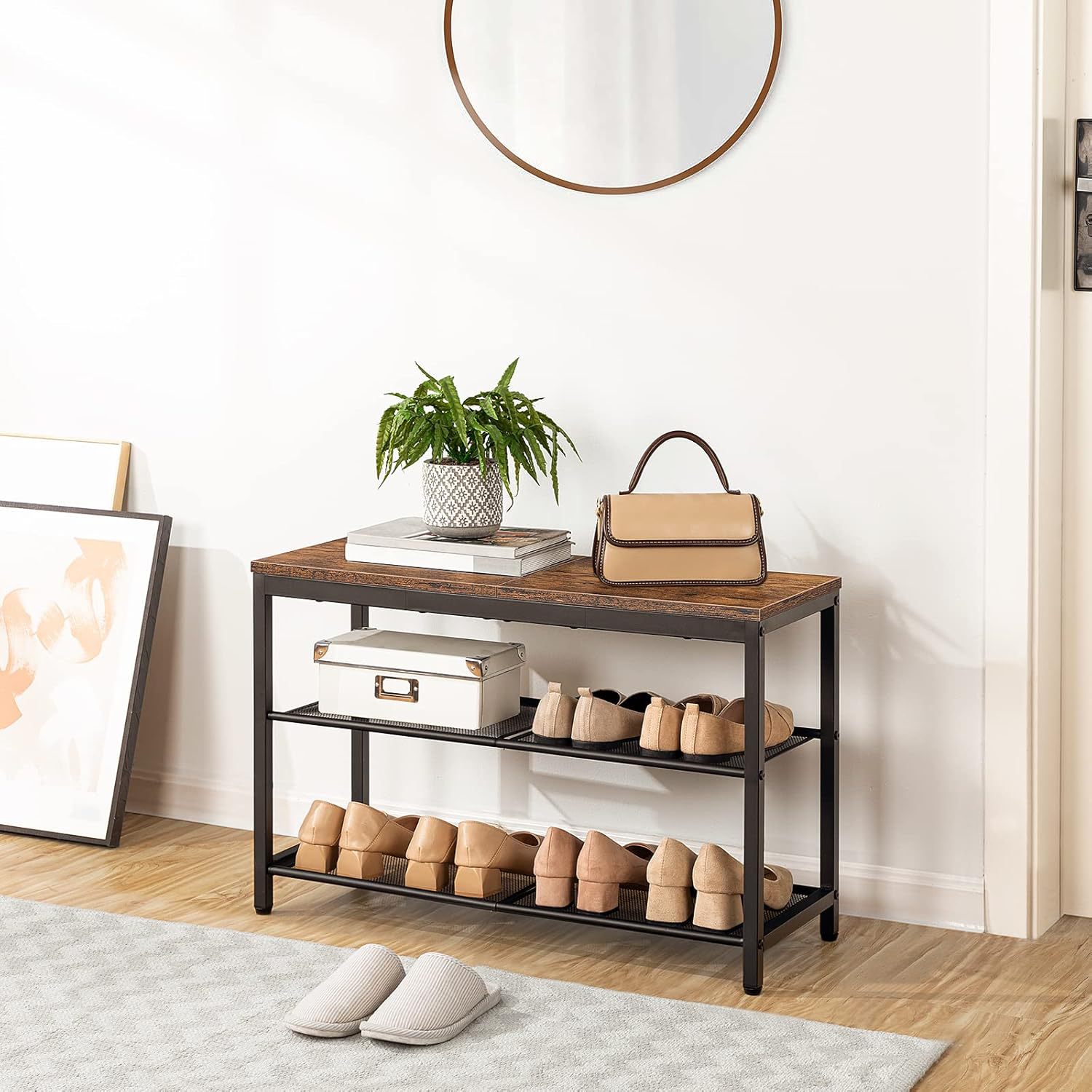 This is a best-selling shoe cabinet on Amazon's cross-border e-commerce platform, featuring a three-layer inclined multi-functional iron-wood combined disassemblable and storage shoe rack
