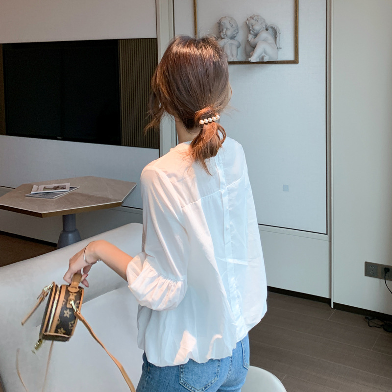 Lace shirt for women, 2022 new style floral lantern sleeve spring and summer chiffon shirt, cut-out top chiffon shirt details Picture