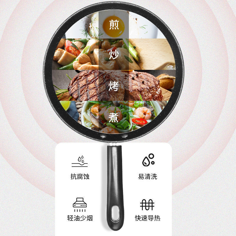 家用麦饭石平底煎锅不粘锅无油烟平底煎锅炉灶两用平底锅厂家批发 Application Scenario