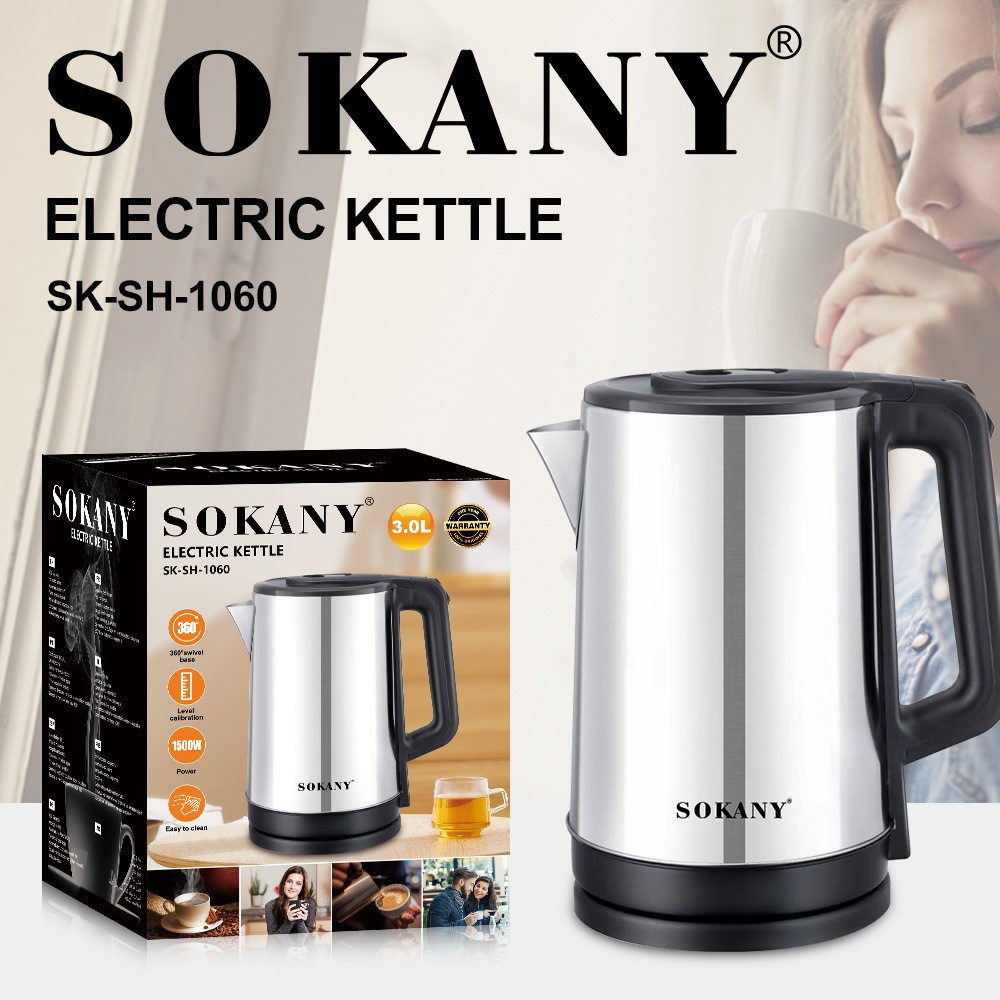 Foreign trade SOKANY1060 Electric KETTLE, 3L boiling kettle, household automatic power-off stainless steel kettle Application Scenario