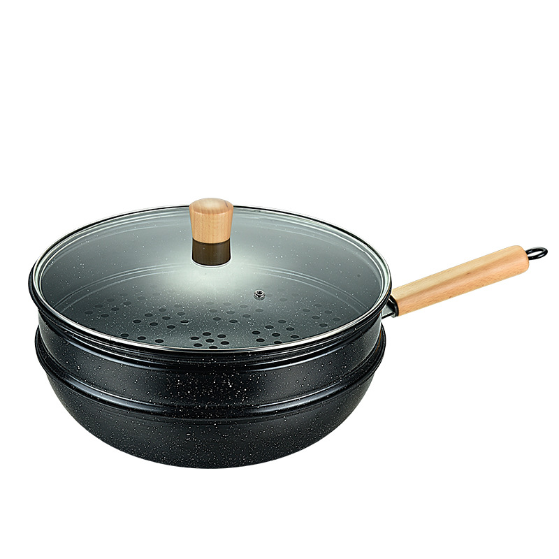 不锈钢无磁双耳锅/铁锅炒菜锅/炒锅炒菜锅/纯钛锅/锅具白底实物图