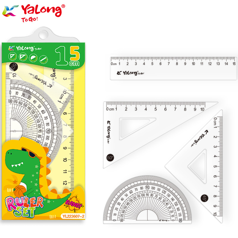 Yalong Cross-border flexible Ruler Set, straight ruler, protractor, Set square, Student ruler Four-piece Set, Learning stationery supplies Item Picture