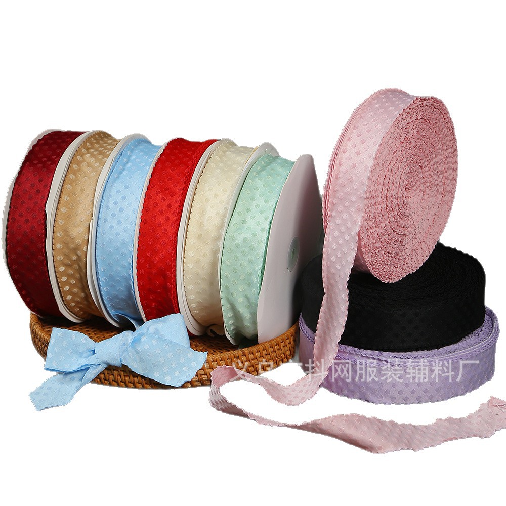 Colorful black fungus lace double-sided polka dot ribbons, DIY bow hair accessories, clothing ribbons and other accessories in stock Item Picture