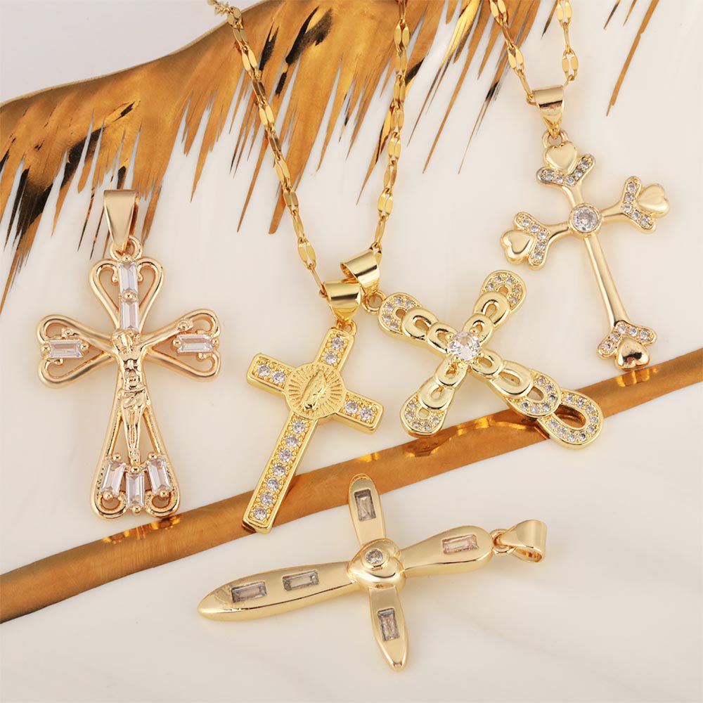 European and American copper micro-inlaid zircon, European and American full diamond Virgin Mary cross pendant necklace, with a light luxury and niche design sense Specification drawing