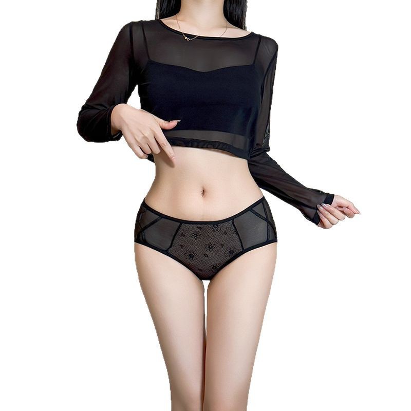 Sexy and ascetic women's mesh underwear, pure breathable, soft, fine band cross, large size high-waisted underwear for women 7661 Item Picture