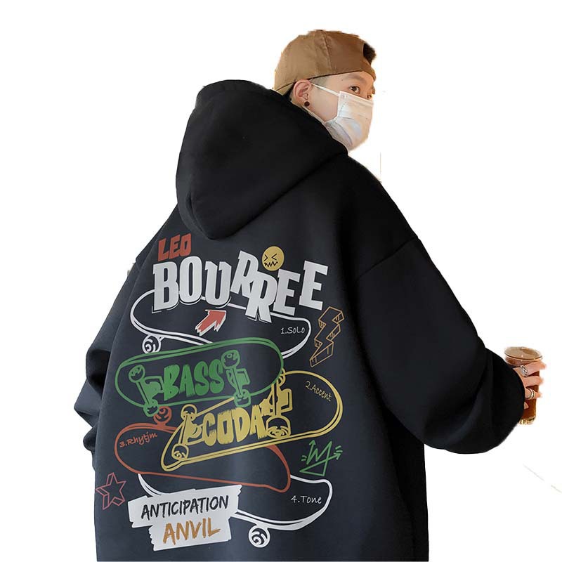 Graffiti hooded sweatshirt men's autumn and winter thickened and fleece American-style retro 400g oversized coat Item Picture