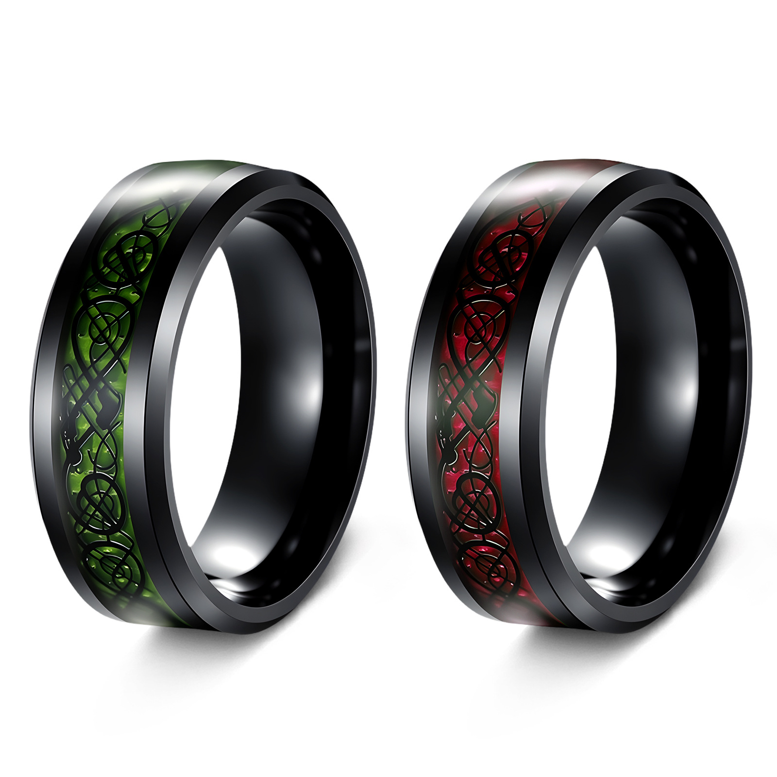 跨境热销 欧美爆款红色碳纤维龙纹戒指 男士饰品批发 工厂手饰