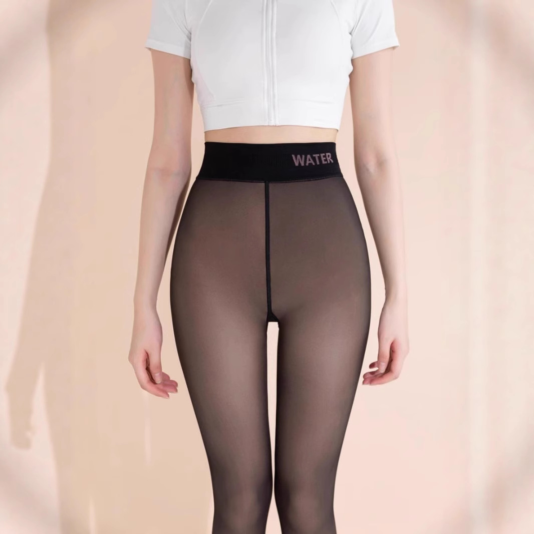 Knitted flat waist, water-polished socks, mesh fabric, nude waist and legs, women's flesh-colored leggings, watermelon style, autumn and winter with fleece addition details Picture