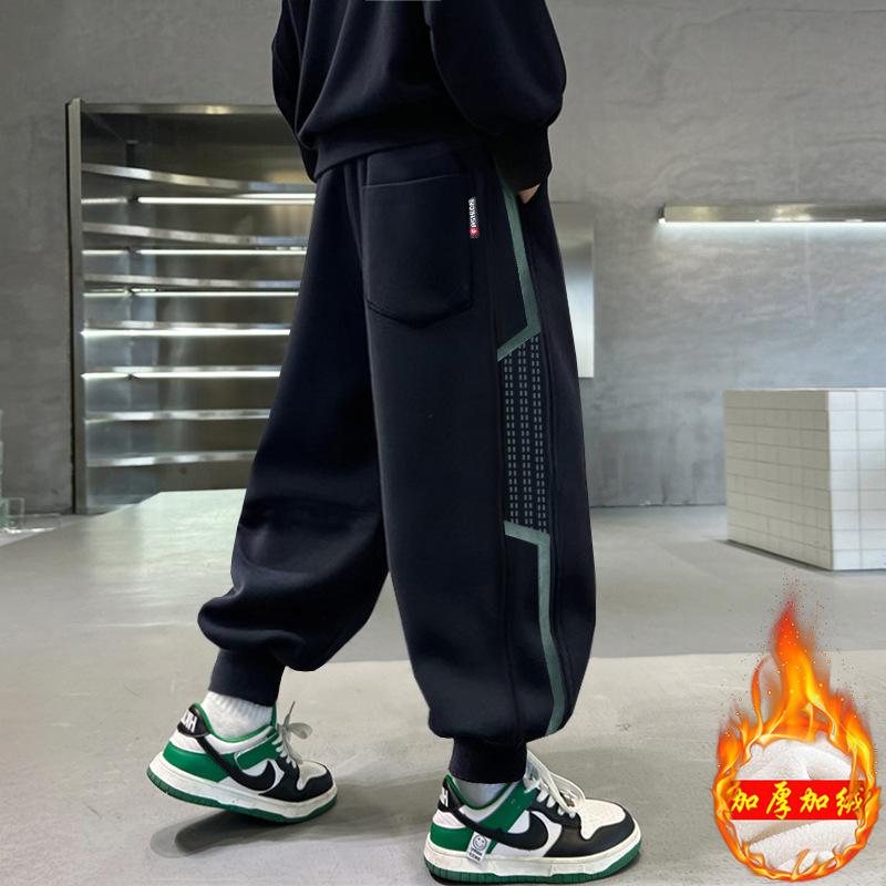 男童加绒裤子秋冬款2025儿童加厚保暖长裤中大童帅气学生卫裤潮流