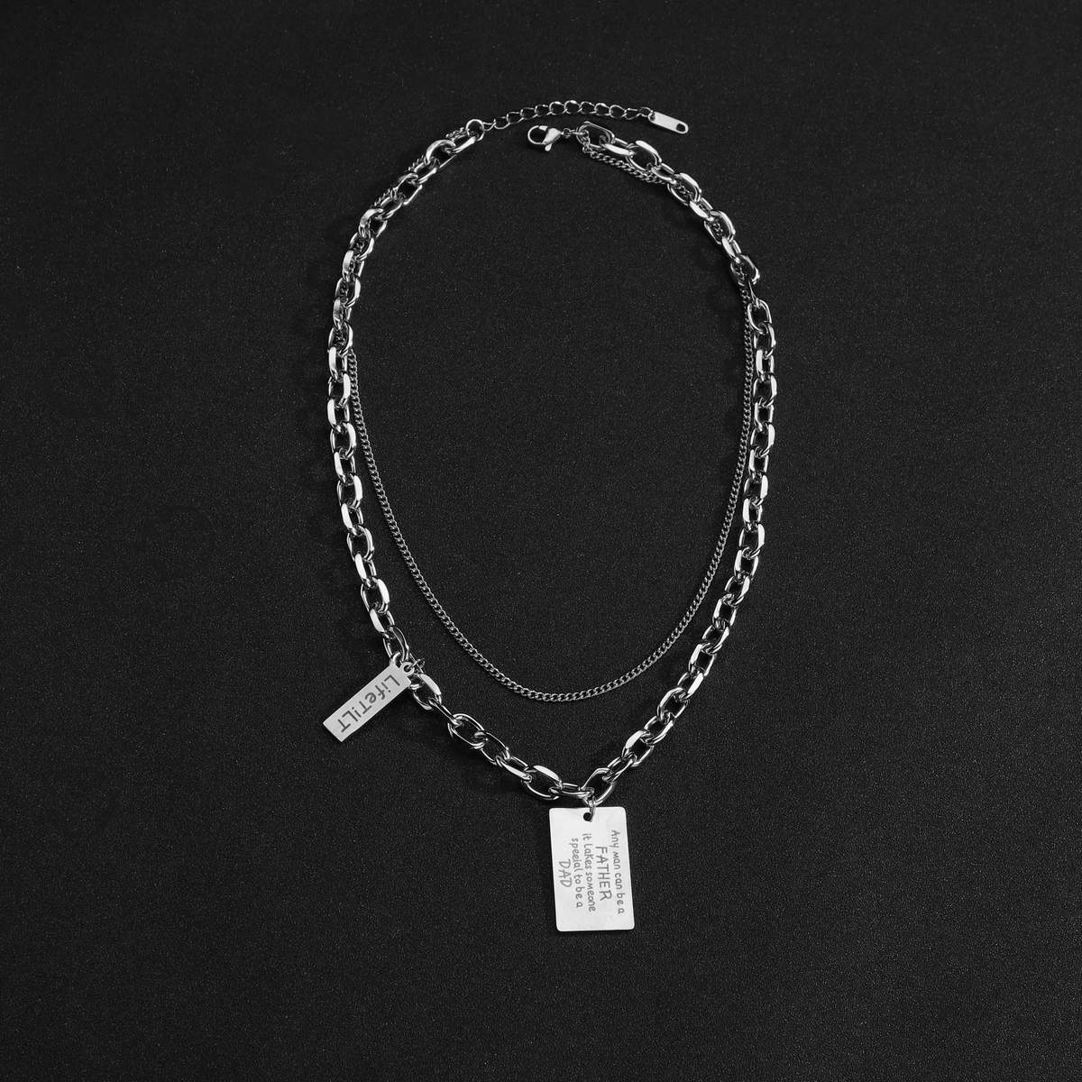 Cross-border supply titanium steel letter double-layer collarbone necklace for women, Instagram trendy hip-hop style, European and American personality pendant, street brand Specification image