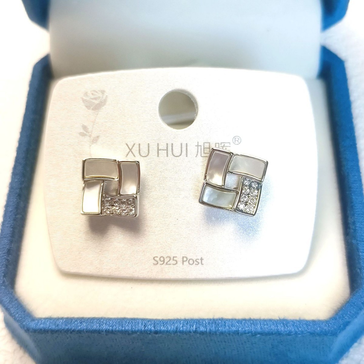 The 2025 925 sterling silver needle square micro-inlaid zircon stud earrings are trendy, sweet and versatile women's earrings details Picture
