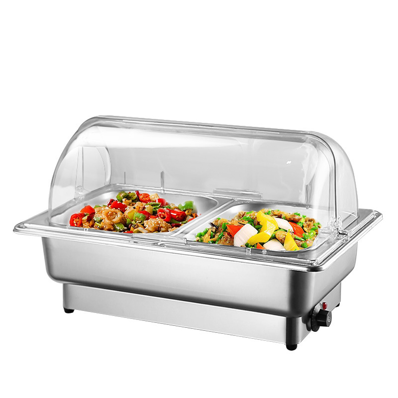 Electric heating buffet stove, flip cover stainless steel buffet stove, hotel tableware, square breakfast stove, insulated pot, commercial Item Picture