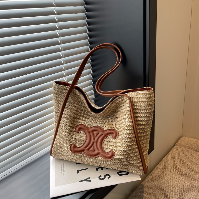 Cross-Border Straw Weaving Bags Are Now Available In Summer. Hand-Woven Vegetable Basket Bags, Vacation Beach Bags, Single-Shoulder Armpit Bags, Handbag Bags, And Hand-Woven Straw Weaving Bags
