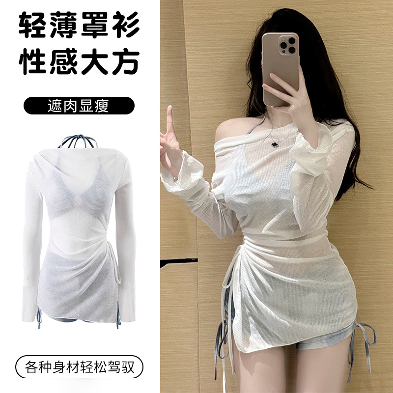 泳衣女分体罩衫扎染三件套清新风遮肚显瘦保守度假温泉小胸纯欲风-125072