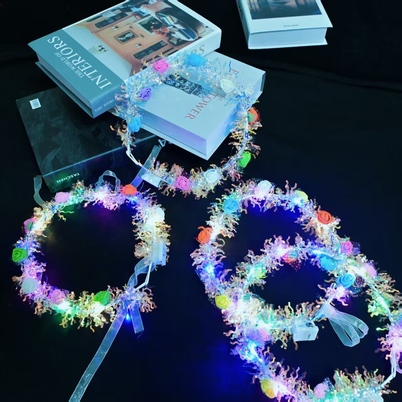 Dazzling 10-light golden thread flower Global Travel Scenic area ground promotion factory direct sales luminous hair band flower wreath Festival headwear Application Scenario