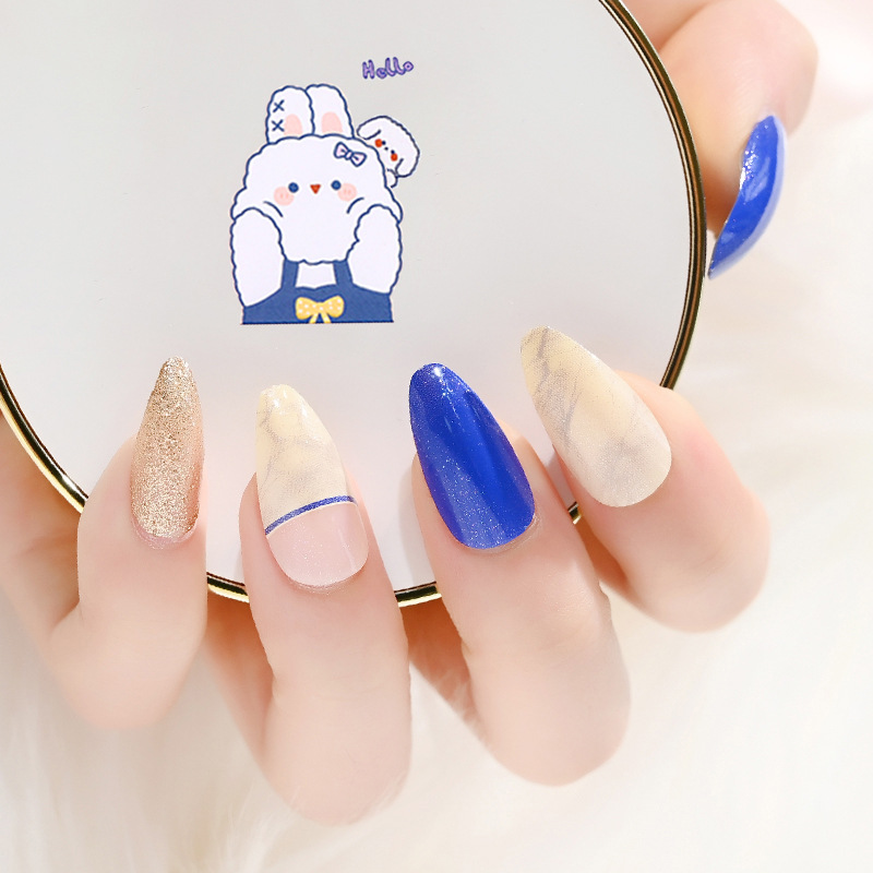 New foreign trade products: Teardrop nail detachable wearable nail art pieces, 24-piece sharp nail art patches, false nails, starry sky nail art Specification image
