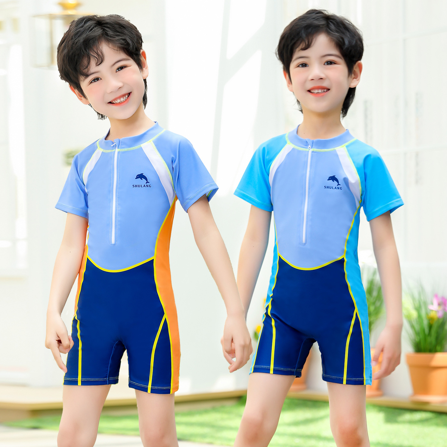 夏季男童泳衣连体拼色速干中大童游泳衣小童宝宝泳装温泉儿童韩版