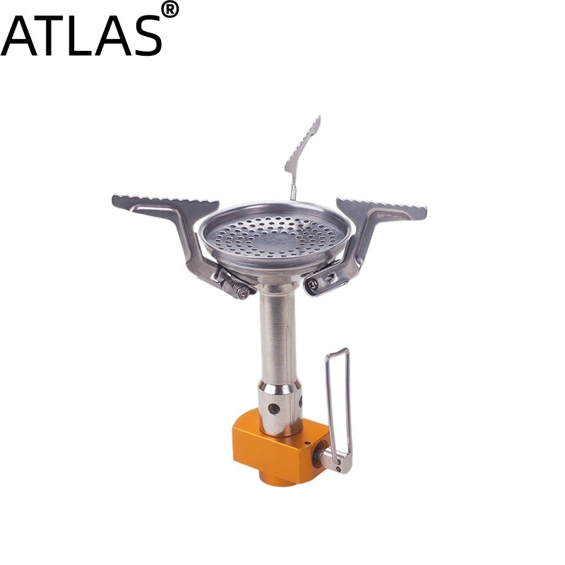 ATLAS cross border outdoor mini furnace head trekking portátil plegable head light camping estufa de gas de una pieza details Picture