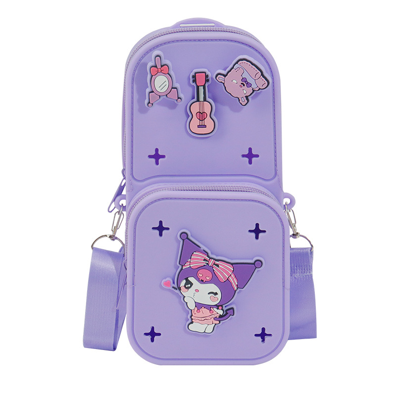 New DIY perforated silicone schoolbag and pen case, fashionable single-shoulder crossbody bag, multi-functional double-layer large-capacity stationery box Item Picture