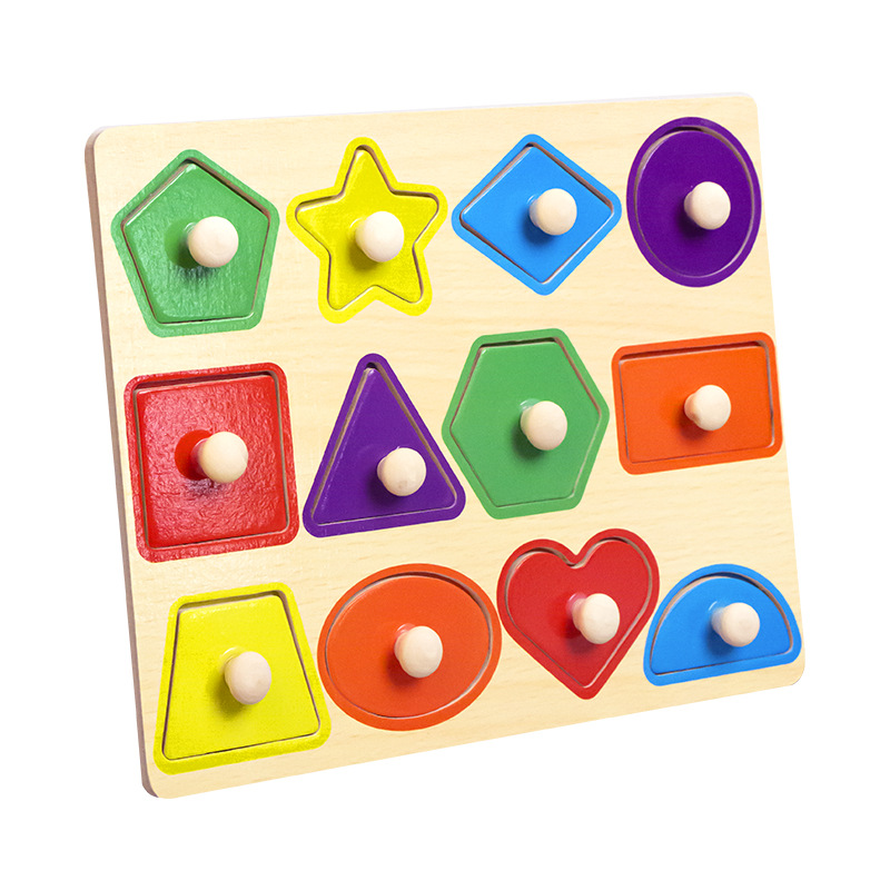 Bilingual (Chinese and English) pattern-guided wooden jigsaw puzzle toy bean-making board, children's jigsaw puzzle bean-making Item Picture