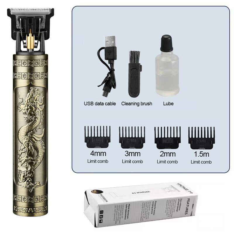 T9 electric clipper, gradient oil hair clipper, hair care salon clipper, Buddha Head Dragon and Phoenix ABS integrated machine, silver blade head Application Scenario