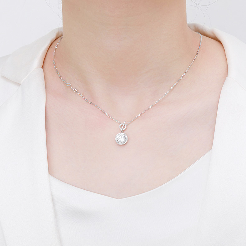 卓恒甄选S925纯银项链二克拉莫桑石颈链白色圆形锁骨链莫桑钻项链