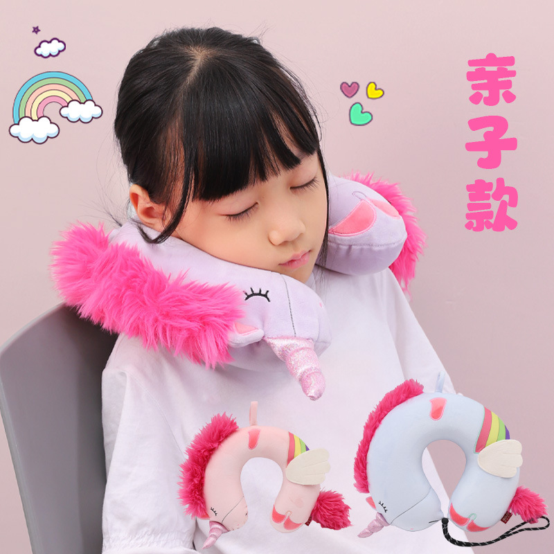 Wholesale of cartoon cute unicorn parent-child memory foam U-shaped pillows and Kanglewu slow rebound travel neck protection pillows