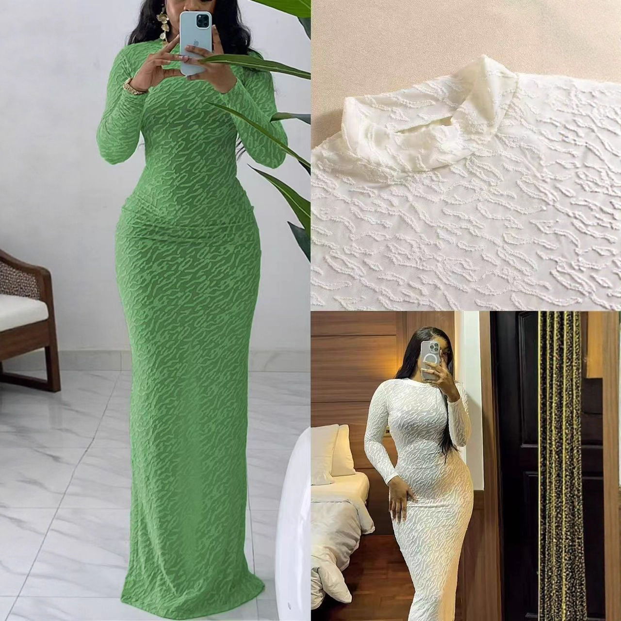 STOCKS Cross-border in-stock 2025 Autumn New style, elegant, waist-cinching, figure-hugging long dress full figure