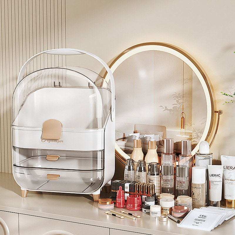 Light luxury cosmetics storage box, high-end, large-capacity dust-proof lipstick, mask and skin care products storage display stand, hand-held Specification image
