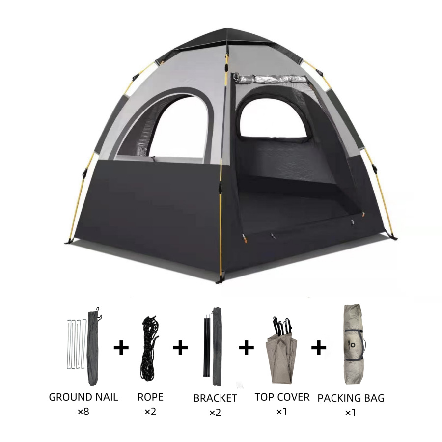 Outdoor hexagonal 3-4 person multi-person fully automatic rainproof tent camping, wild camping, family leisure tent Item Picture