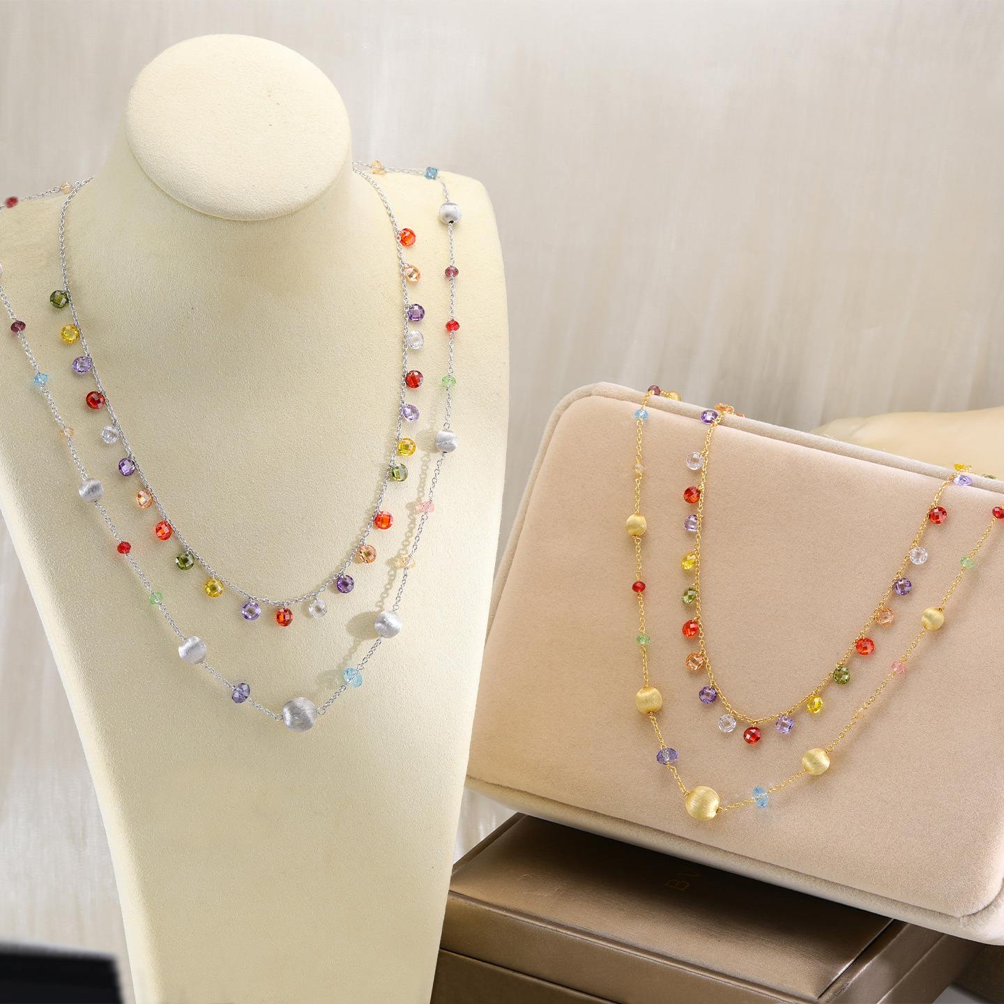 重工拉丝多巴胺彩色项链女款s925纯银轻奢高级感锁骨链小红书爆款