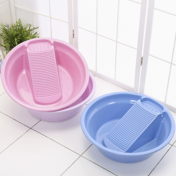 圆形方形搓板盆带搓衣板塑料洗衣盆加厚搓衣板洗衣板搓衣盆学生盆细节图