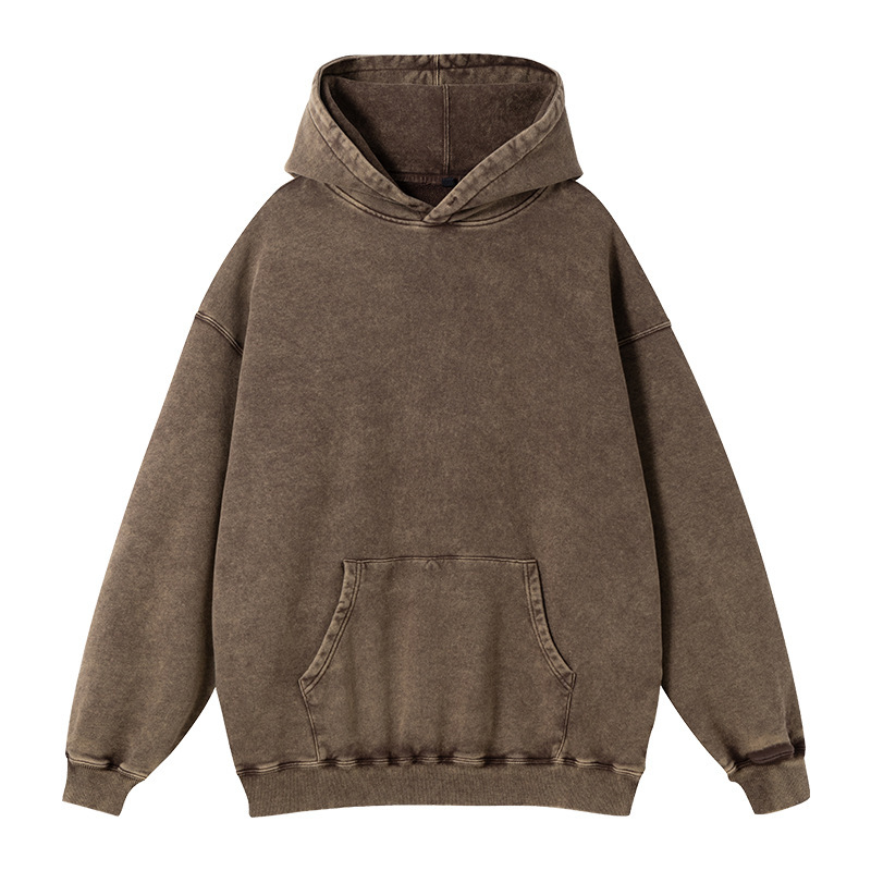 Cross-border foreign trade heavyweight pure cotton washed and aged sweatshirt trendy brand casual retro stone-ground stir-fried snowflake men's clothing for teenagers details Picture