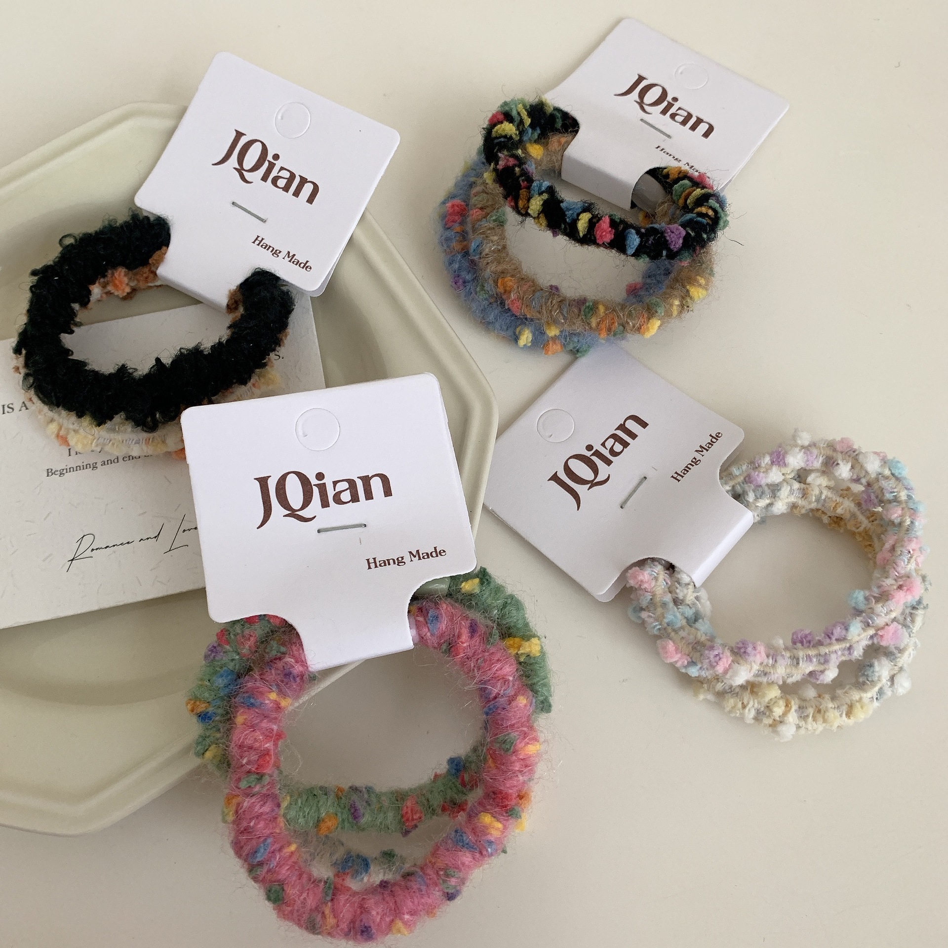 ins Spring Festival sweet and cute colorful hair tie, plush hair band, rubber band, hair tie, durable high-elasticity leather case for girls details Picture
