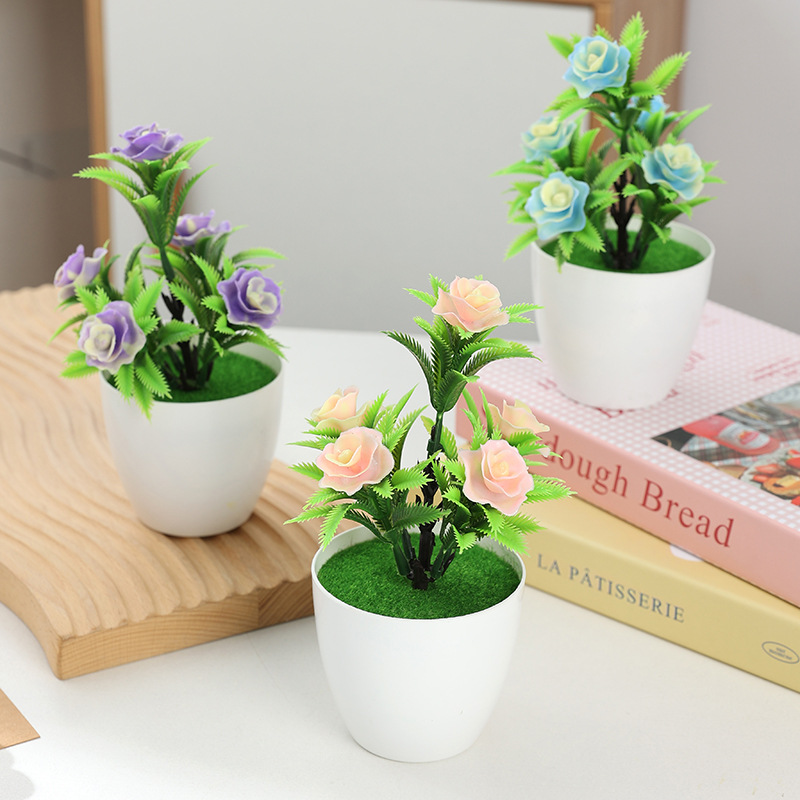 Artificial flower potted plants, indoor home dining table decoration small ornaments, five-leaf plum blossom potted plants, plastic flowers, cross-border plants Application Scenario