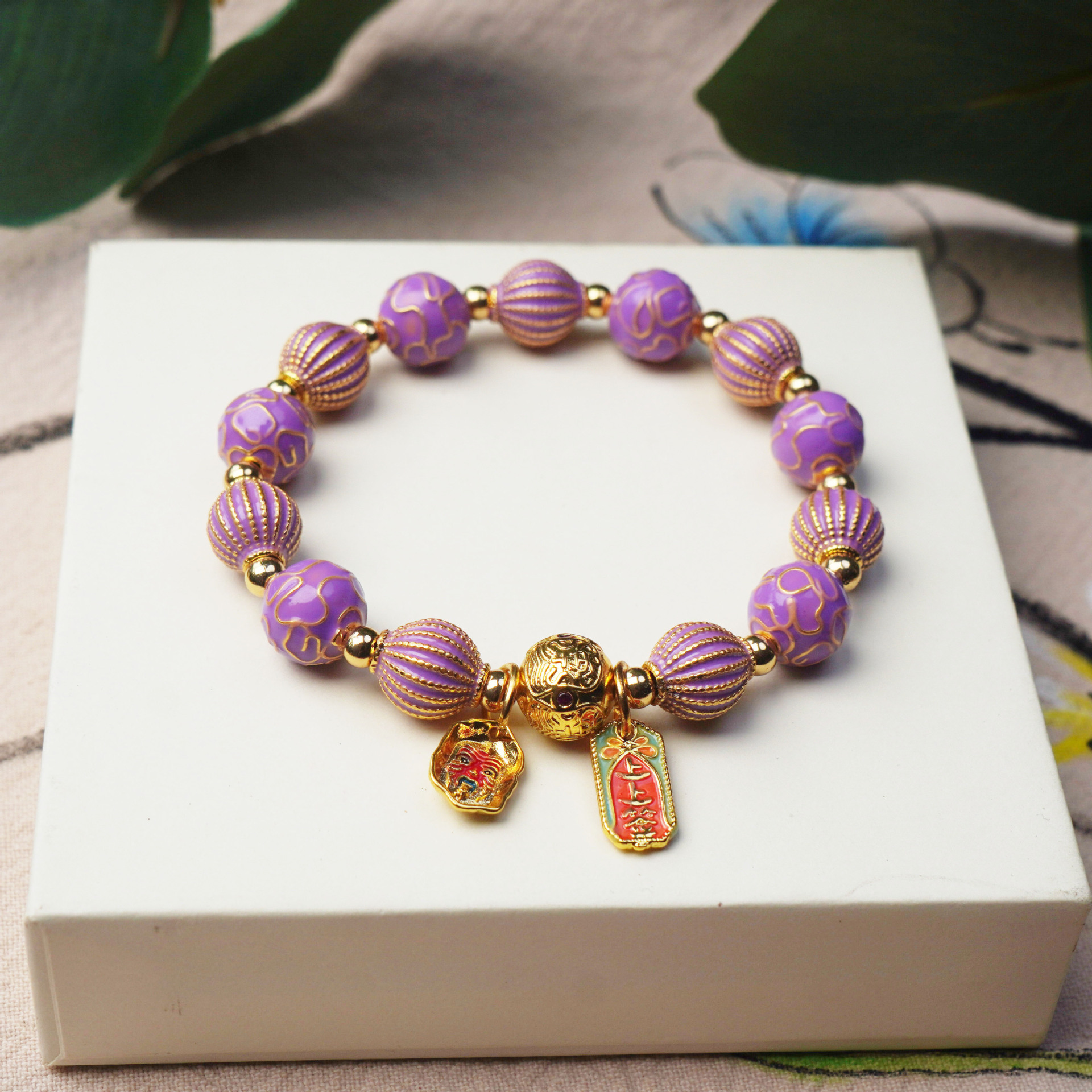 New Cloisonne cloisonne beaded bracelet, alloy striped ceramic vintage women's bracelet, cultural and artistic accessories