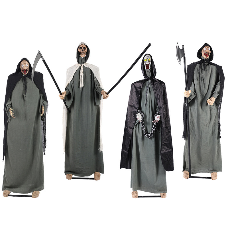 创意新款逼真站立大探头鬼 发光头并左右摆动大舞刀鬼整蛊玩具图