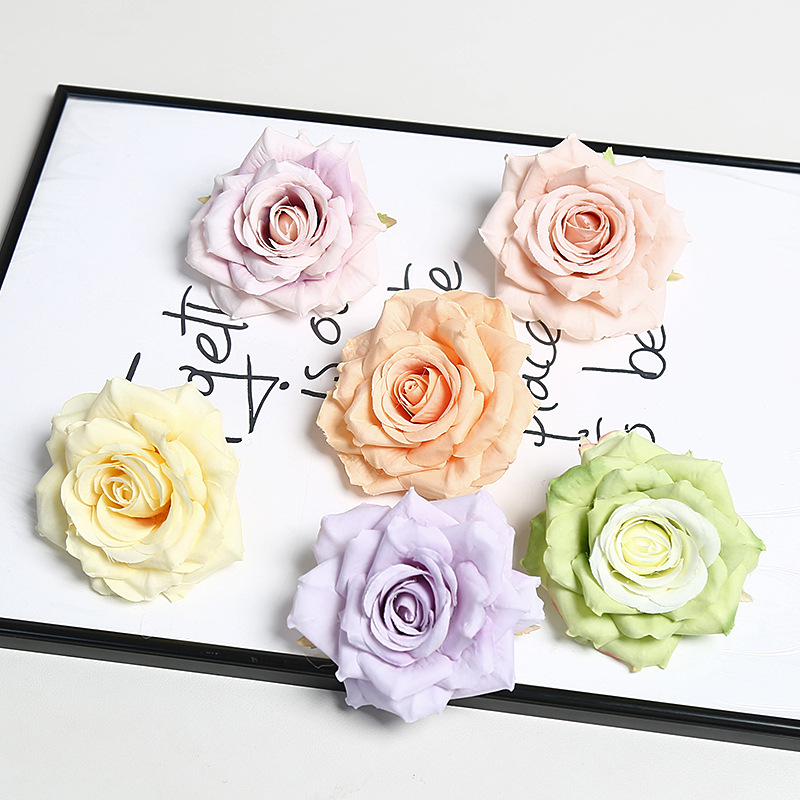 10cm角玫花头仿真花渐变多色ins风手工DIY配件手腕花胸花蛋糕装饰细节图