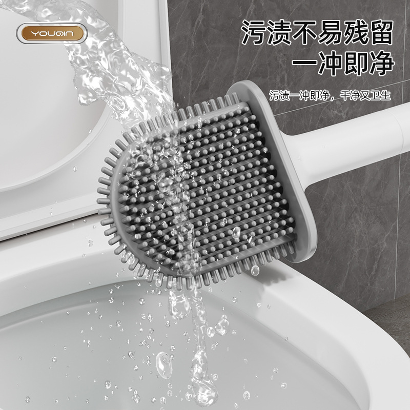 Toilet brush, household, no blind spots, bathroom, non-drilling silicone wall-mounted toilet cleaning brush, squat toilet cleaning silicone toilet brush Application Scenario