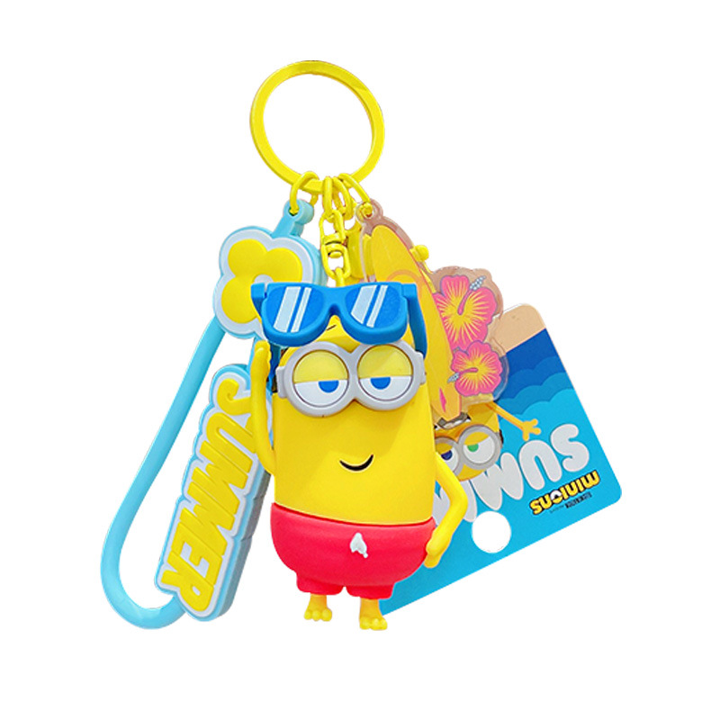 Official cartoon Minions Summer Time keychains, couple cute schoolbags, pendants, figurines, key chains and small gifts Item Picture