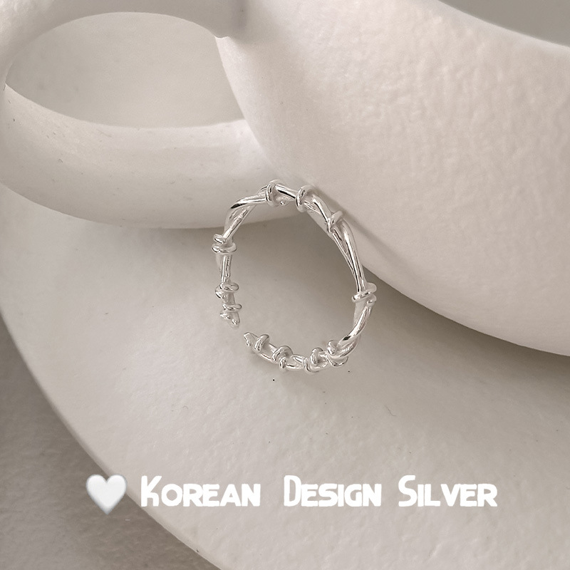 S925纯银多层叠戴感栅格戒指小众独特冷淡风缠绕食指戒轻奢时尚